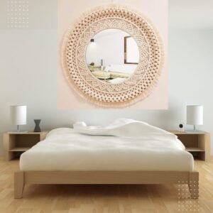 Macrame Glass Mirror With Boho Fringes