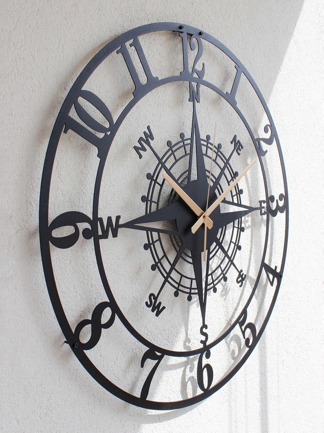 Latin Numeral Compass Metal Wall Clock - Image 3