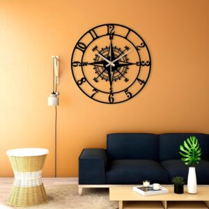 Latin Numeral Compass Metal Wall Clock