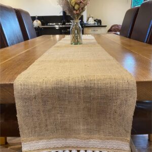 Burlap Table Runner with White Lace