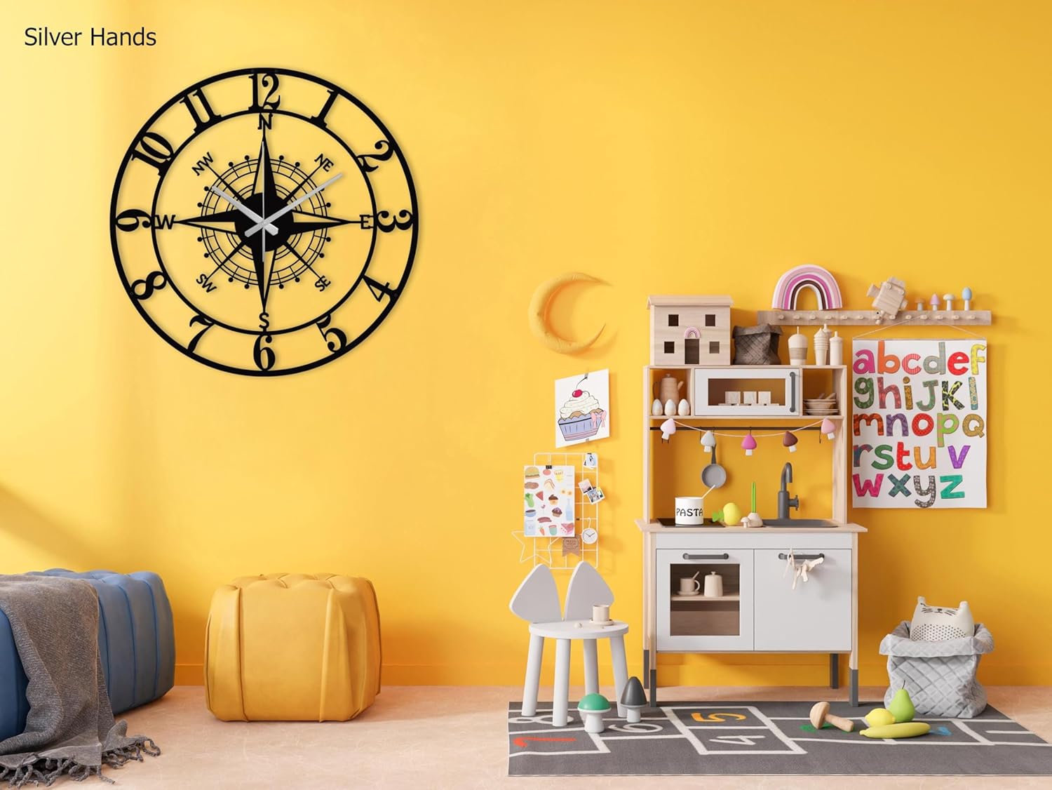 Latin Numeral Compass Metal Wall Clock - Image 2