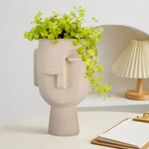 Ceramic Beige 'Big Human Face Vase'