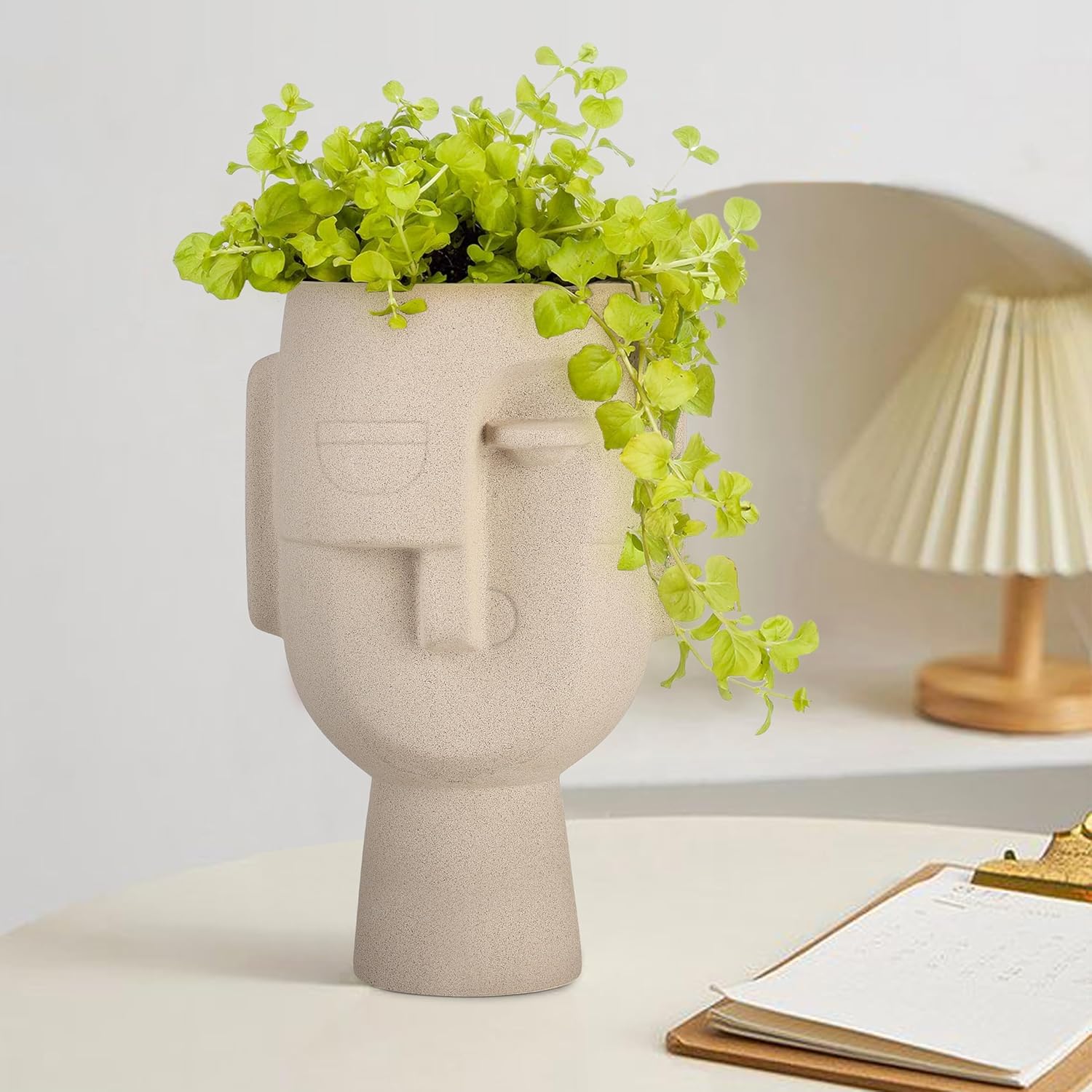 Ceramic Beige 'Big Human Face Vase'