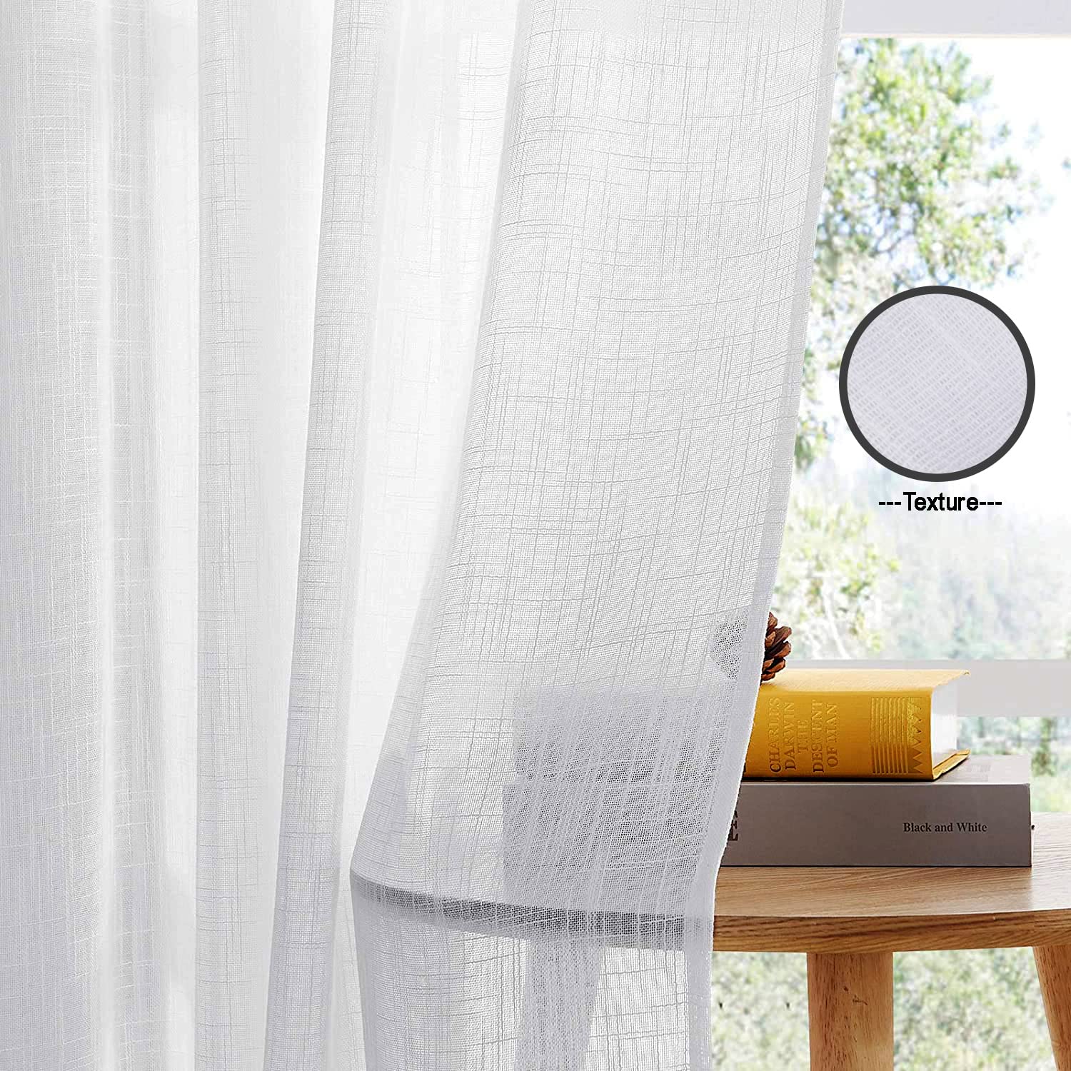 7 Feet White Cotton Sheer Curtains - Image 2